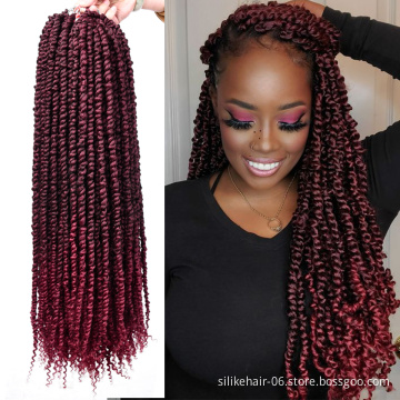 Long 24Inch Ombre Red Black Women Pre-Twisted Spring Bomb Braids Bulk Passion Twist Crochet Braiding Synthetic Hair Extensions